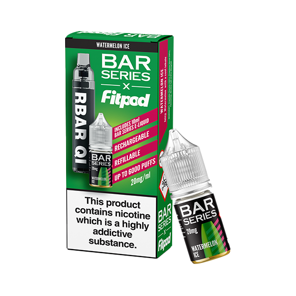 20mg Bar Series x Fitpod RBAR QI Refillable Disposable Vape & 10ml Nic Salt - 6000 Puffs