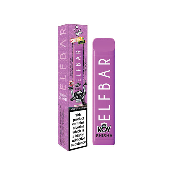 ELF Bar Shisha Range 0mg Disposable Vape Pod 600 Puffs Zero Nicotine
