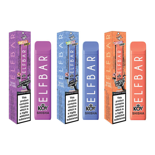 ELF Bar Shisha Range 0mg Disposable Vape Pod 600 Puffs Zero Nicotine