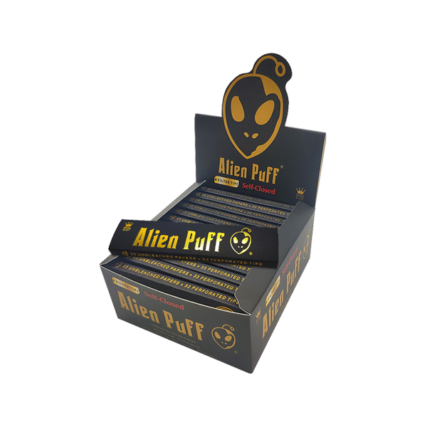 33 Alien Puff Black & Gold King Size Unbleached Brown Rolling Papers + Tips