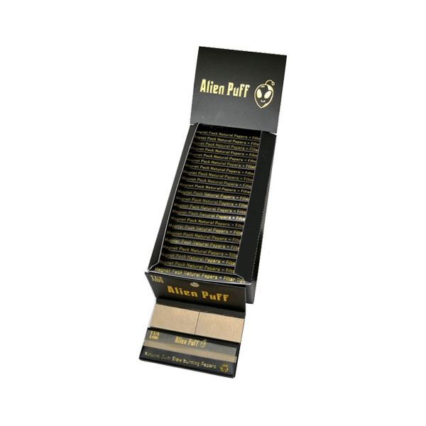 33 Alien Puff Black & Gold 1 1/4 Size Magnetic Unbleached Rolling Papers + Tips