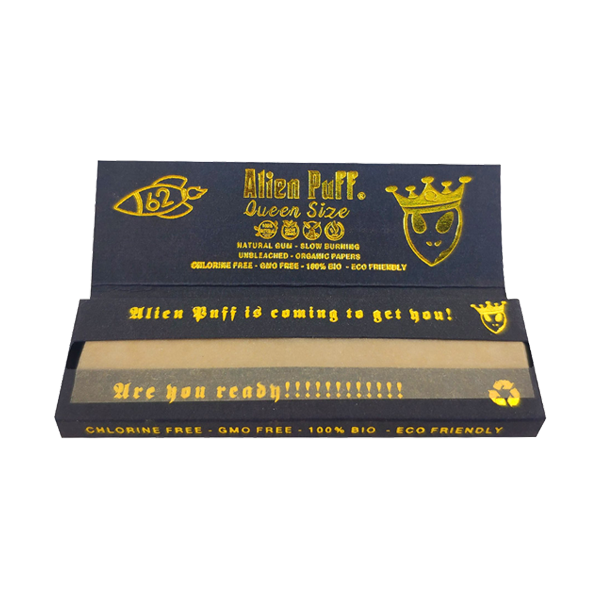 62 Alien Puff Black & Gold Queen Size Unbleached Brown Rolling Papers