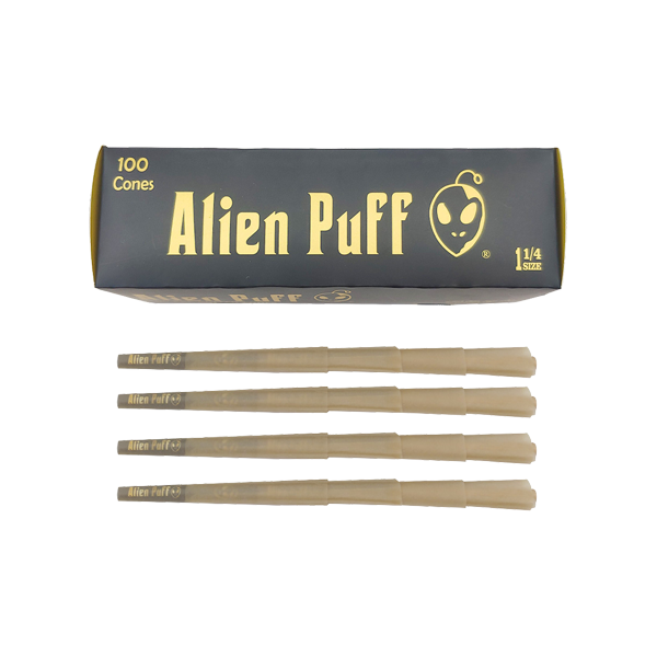 100 Alien Puff Black & Gold 1 1/4 Size Pre-Rolled Cones