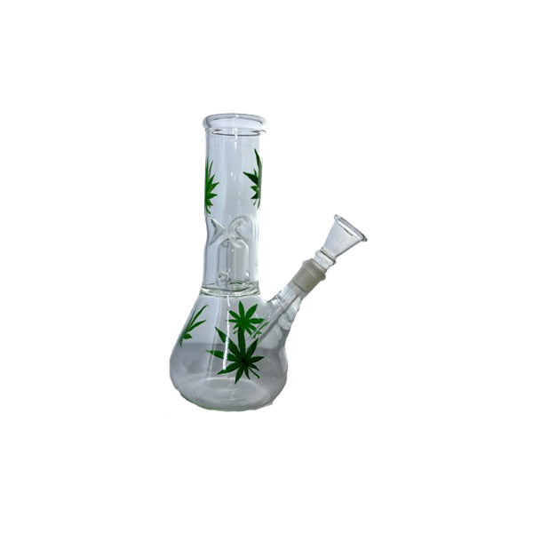 8" Percolator Cannabis Leaf Print Glass Bong - GB-83
